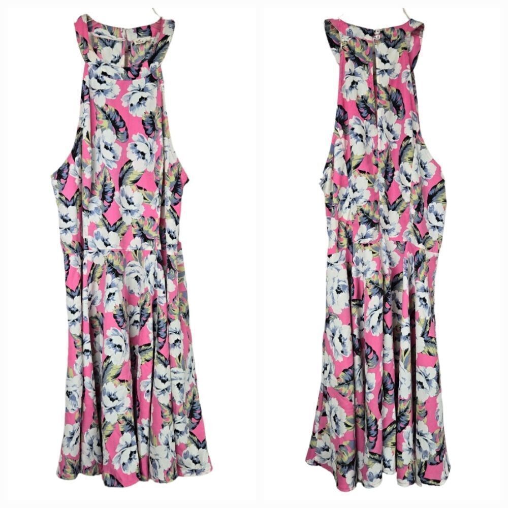 Hollister Skater Dress Pink Floral Sundress Sleeveless Halter Chiffon Fit Flare - Picture 5 of 13